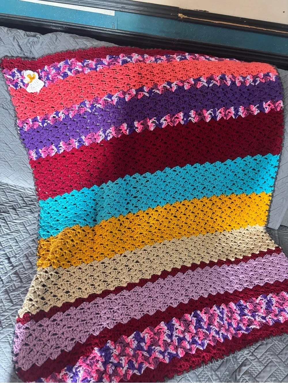 Handcrafted Multicolor Crochet Throw Blanket - Vibrant Stripes